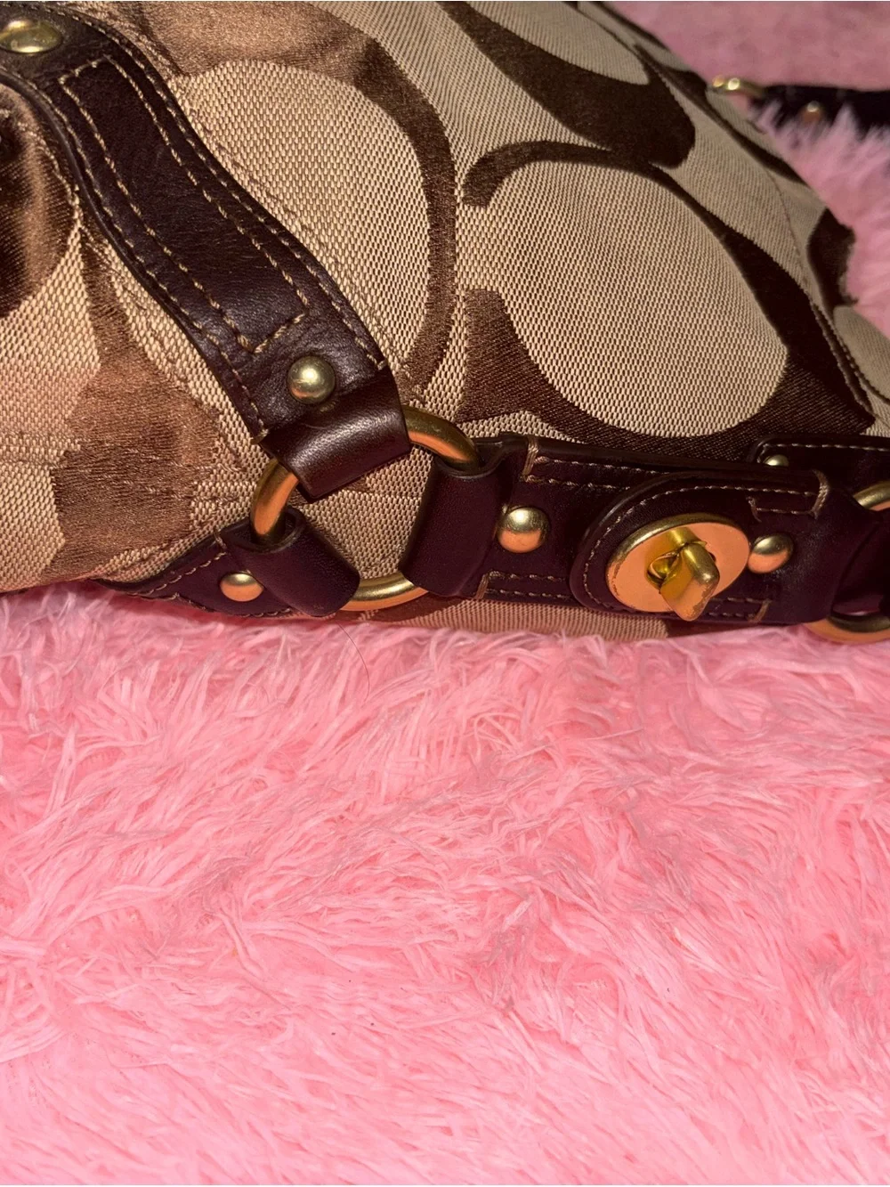 🤎 Vintage Coach 10726 Signature Jacquard Hobo Bag Brown Tan Leather Y2K 🤎